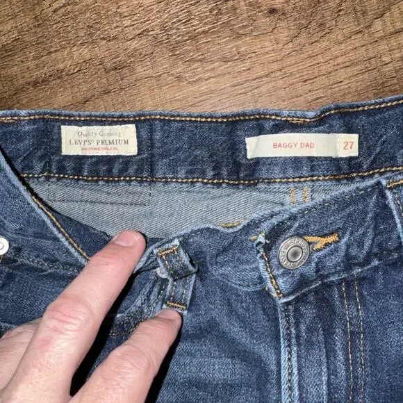 Levi's Premium Baggy Dad Jeans Women's 27 (Fits 28x29) Black Wide Leg Big E - Picture 3 of 11